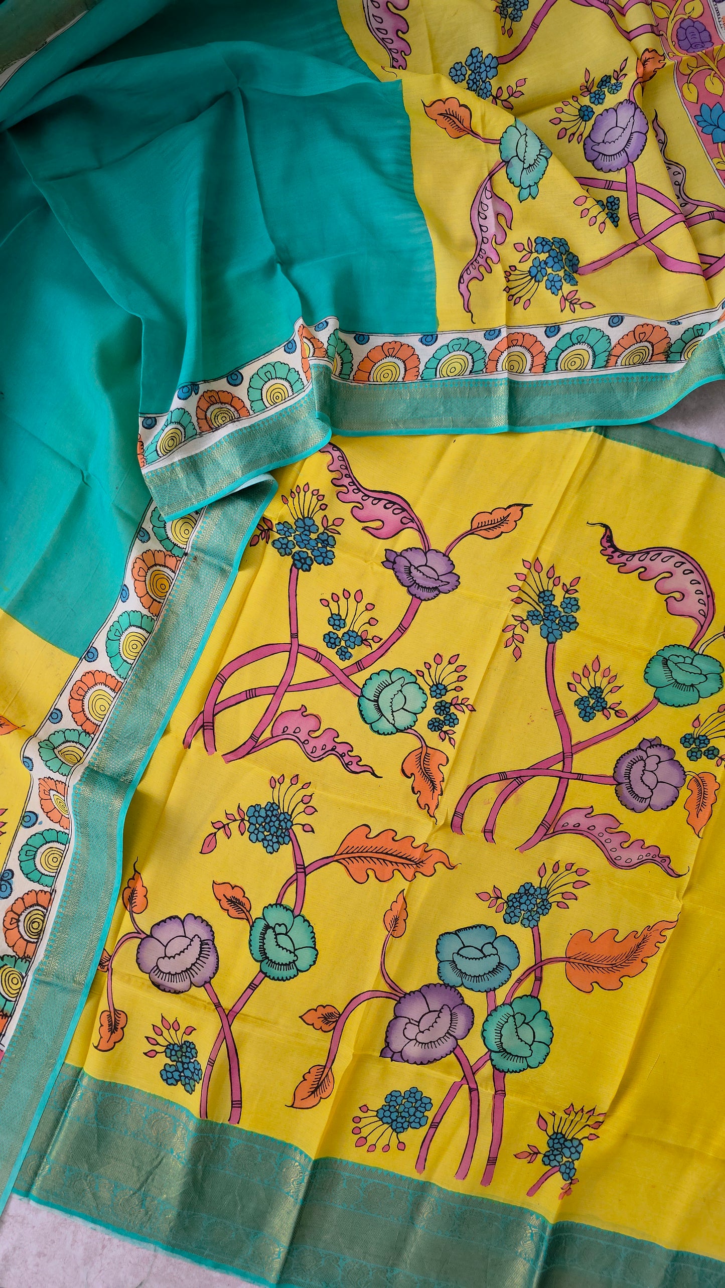Handcrafted Kalahasthi Penkalamkari bangalore silk set - KH117