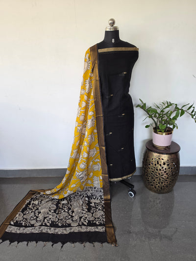 Fusion Narayanapet with handcrafted chennuri silk kalamkari duppatta(Black) -NA681