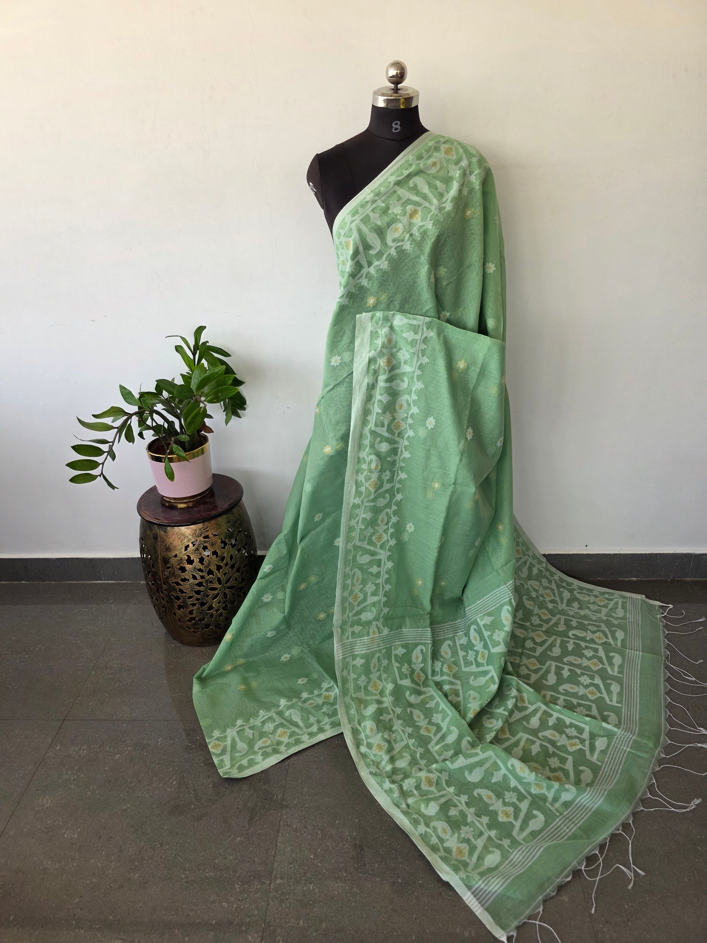 Silk cotton jamdhani saree  - BB472