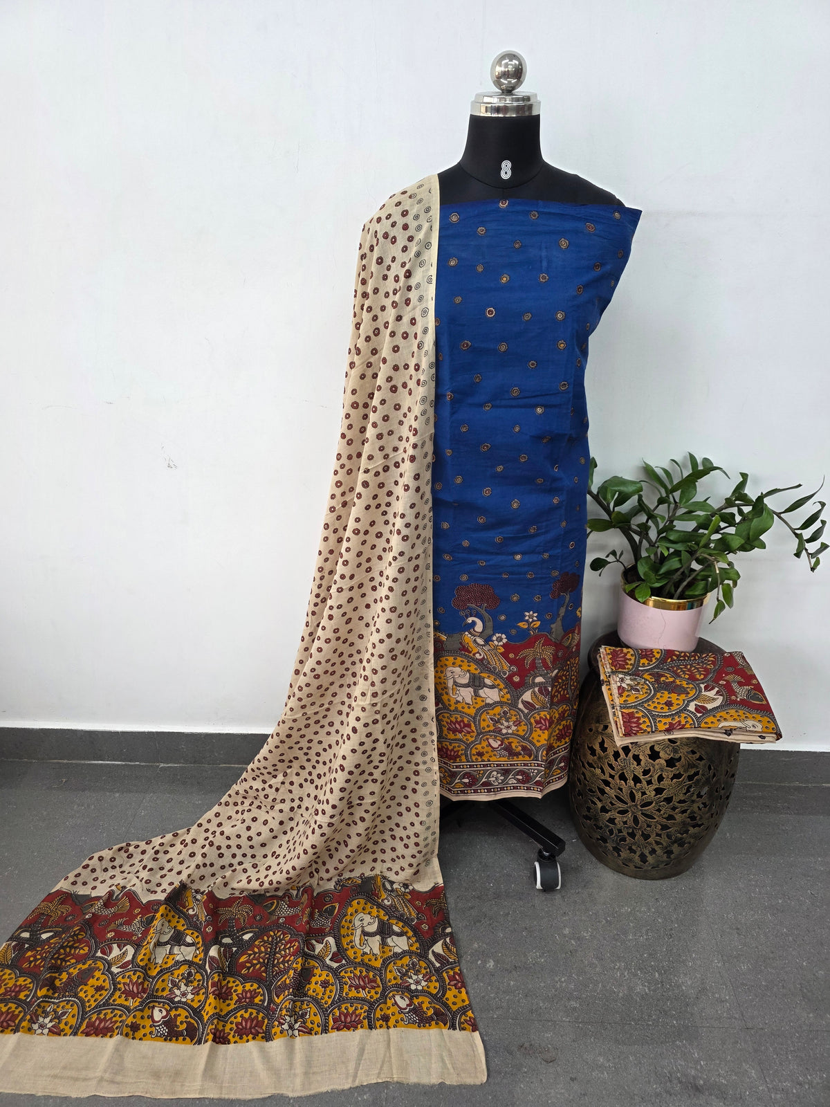 Handcrafted kalamkari cotton set (3 pc) -AK574