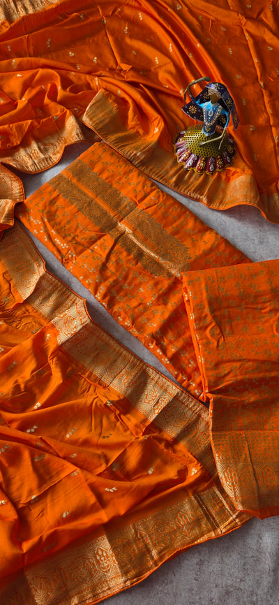 Premium Banarasi soft silk set - orange BS2