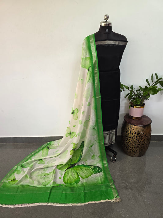 Handloom mangalagiri silk top with pure mangalagiri digital silk shawl - ML45