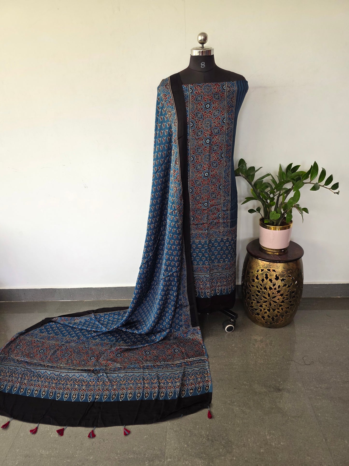 Handcrafted ajrakh modal silk set - HZ201