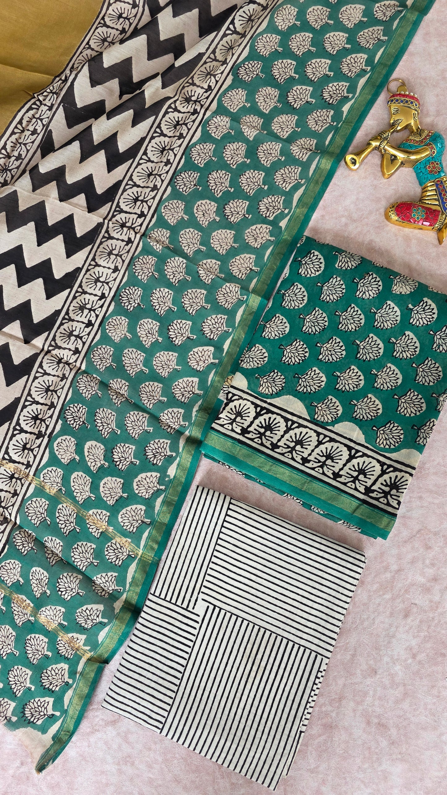 Handblock Jaipuri chanderi silk set - JA753