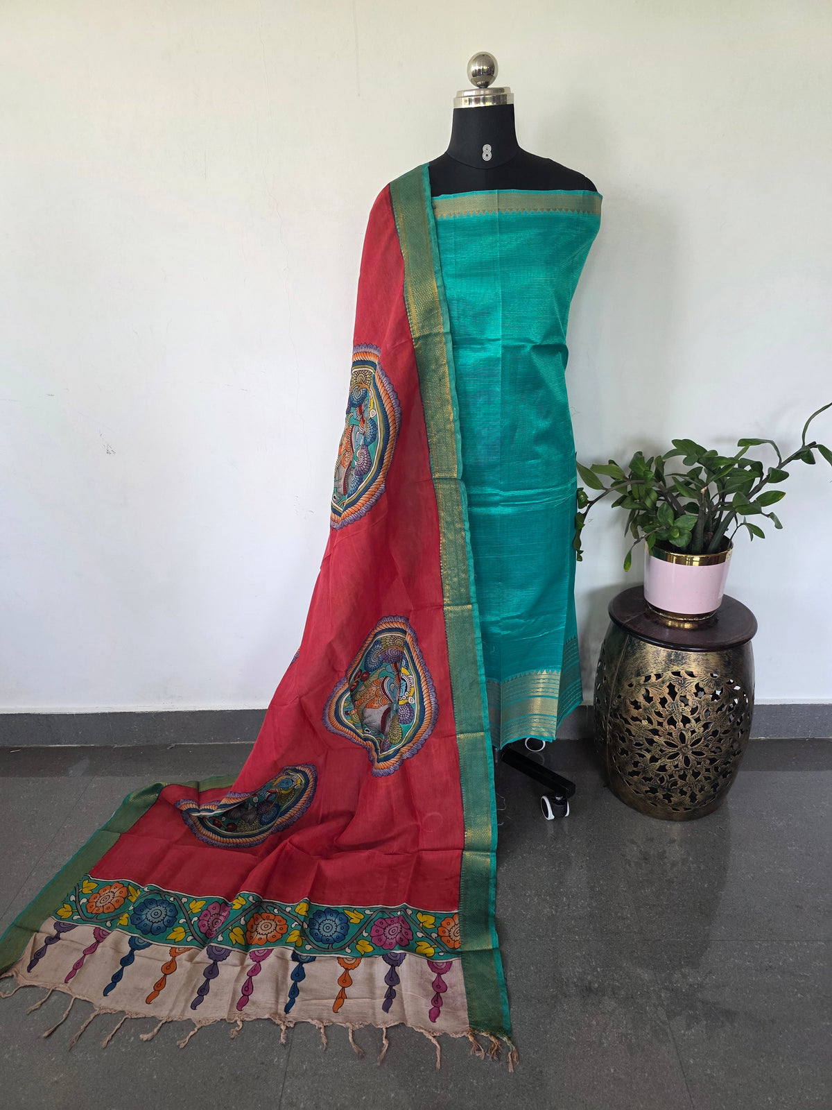 Handloom mangalagiri pattu with penkalamkari duppatta -MP2