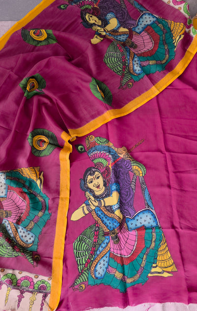 Handcrafted Kalahasthi Penkalamkari bangalore silk set - KH107