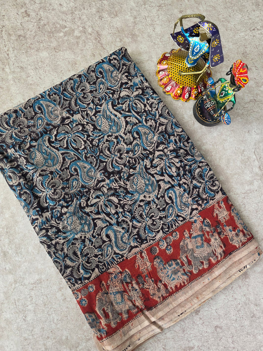 Handblock pure kalamkari cotton saree  - HS8