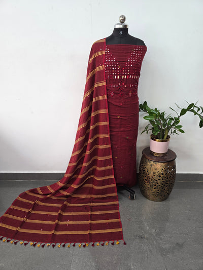 Handcrafted Mirror work cotton bhujodi salwar set - BB389