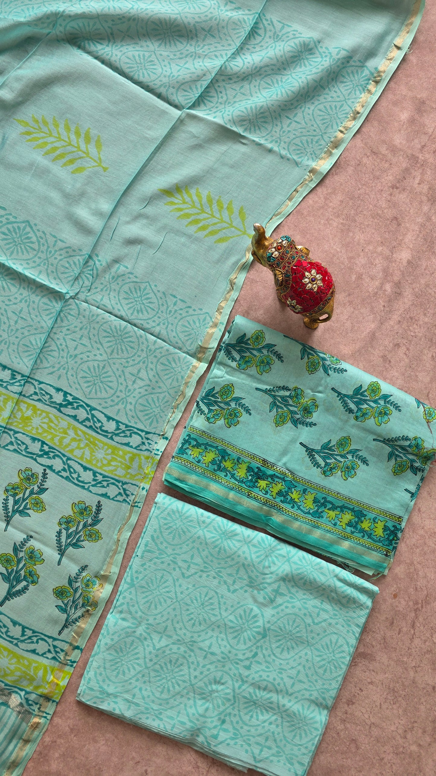 Handblock Jaipuri chanderi silk set - JA777