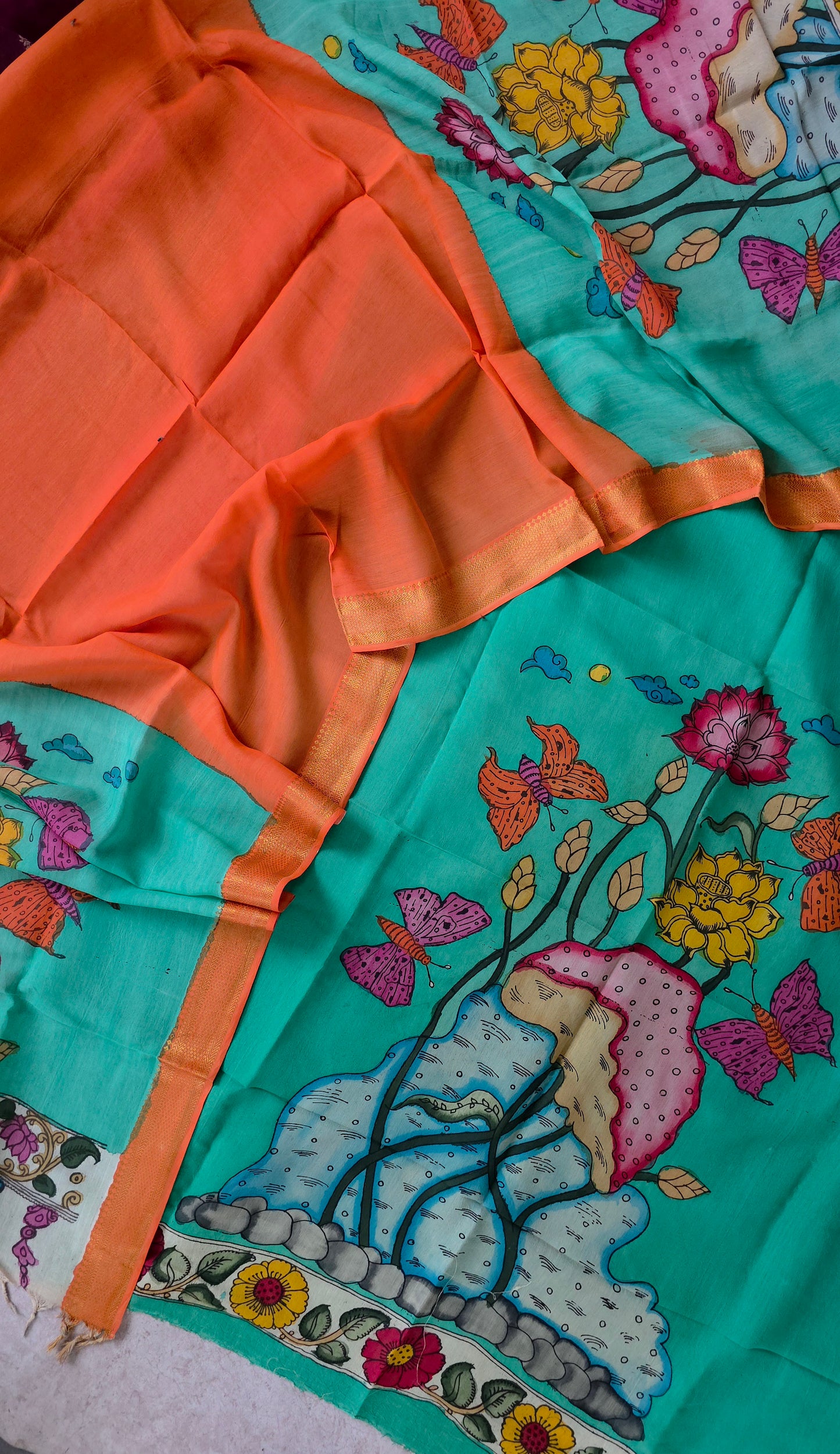 Handcrafted Kalahasthi Penkalamkari bangalore silk set - KH133