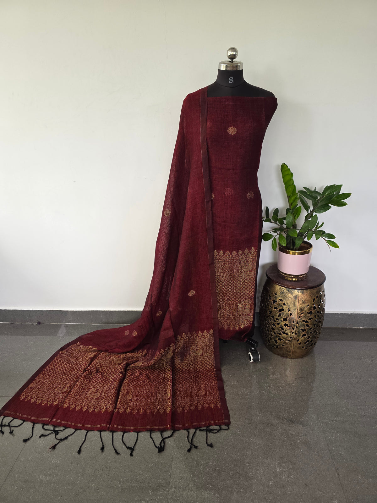 Premium handloom linen jamdhani set - JMM40