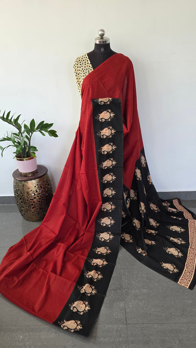 Handblock Jaipuri pure cotton saree - JB71