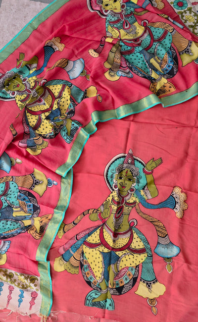 Handcrafted Kalahasthi Penkalamkari bangalore silk set - KH67