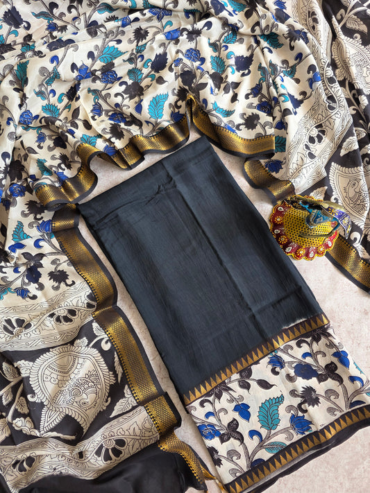 Gap border Mangalagiri kalamkari  silk sets ( 3 mtrs ) - GA2