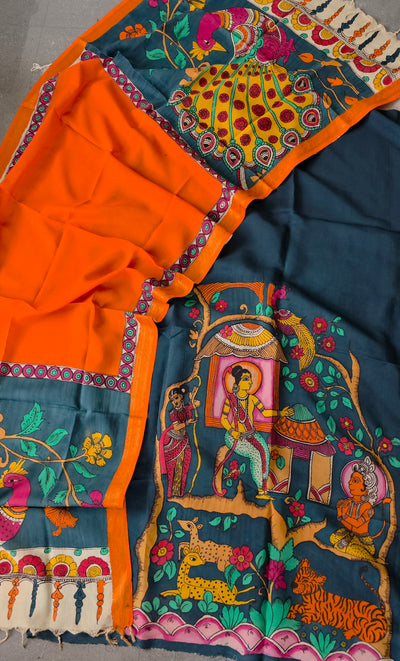 Handcrafted Kalahasthi Penkalamkari bangalore silk set - KH166