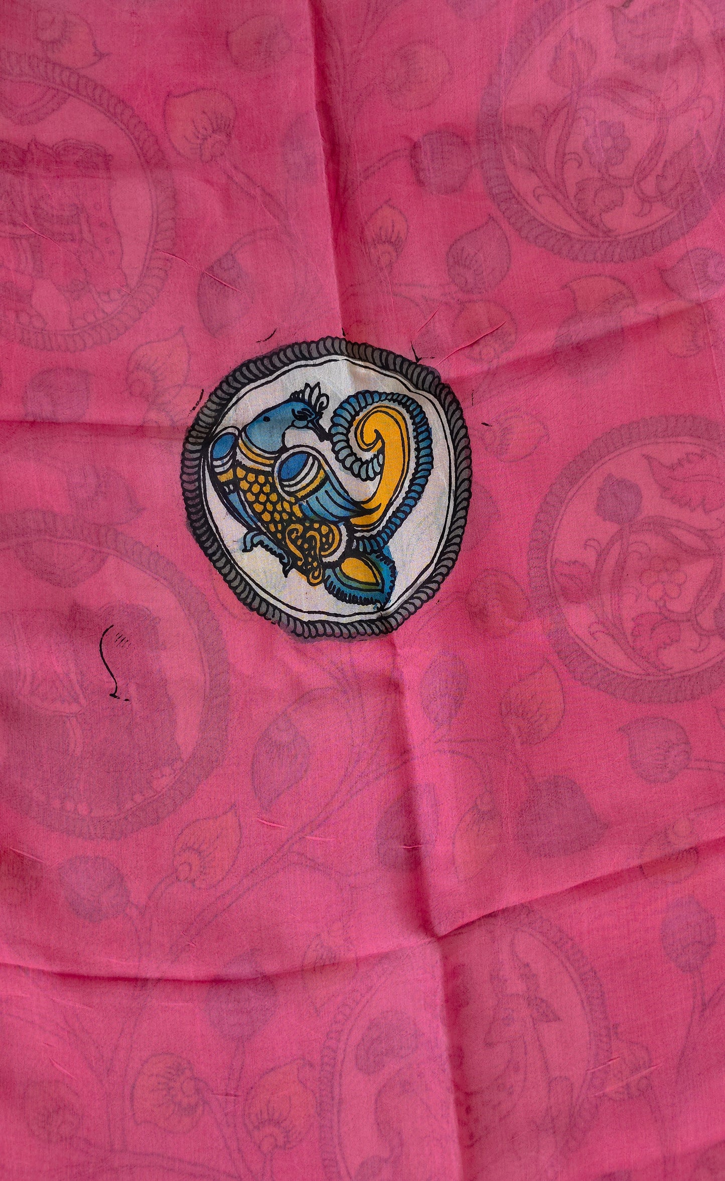Handcrafted Kalahasthi Penkalamkari bangalore silk set - KH85