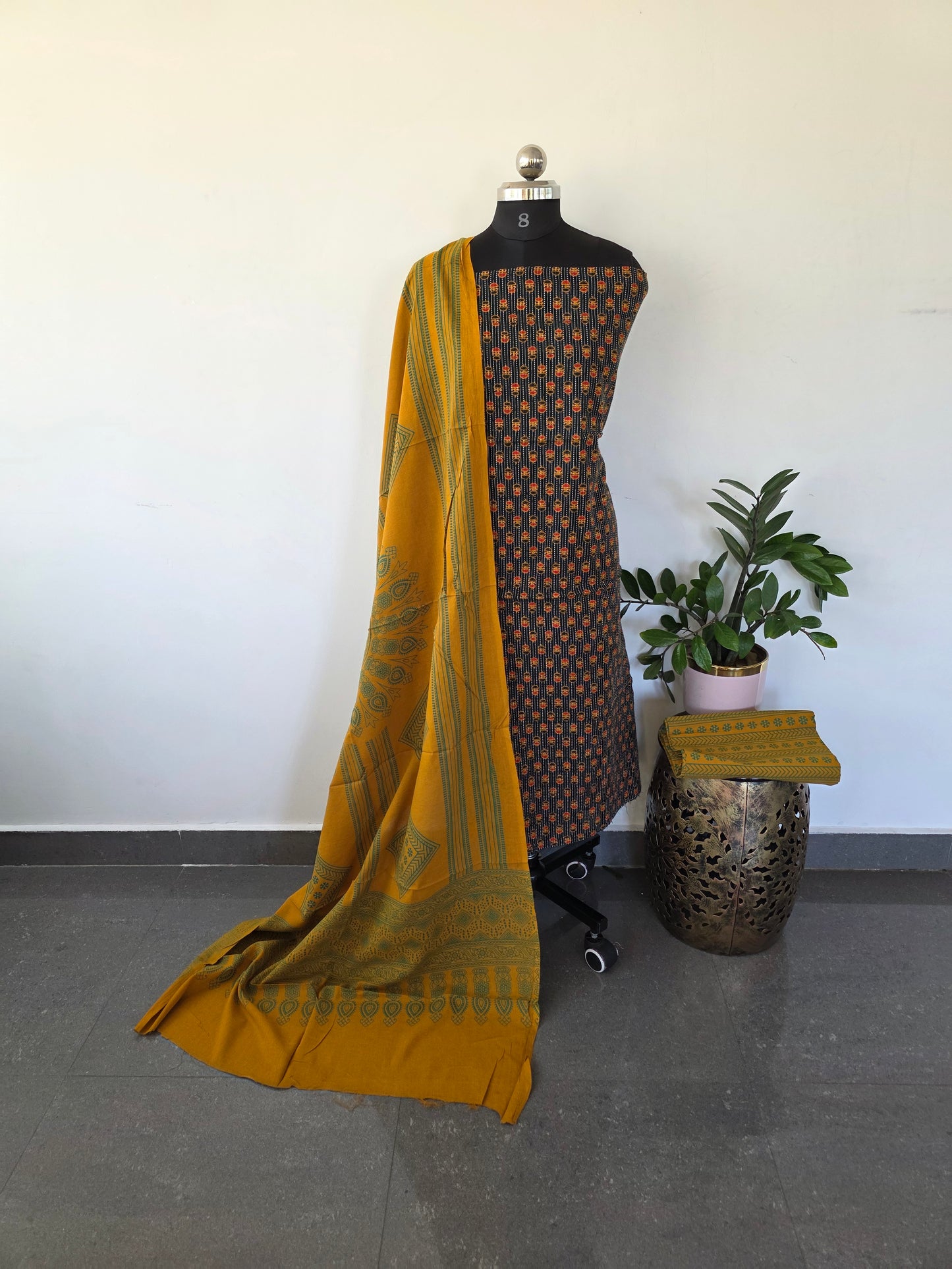 Pure kantha Ajrakh cotton set (green) - VC21