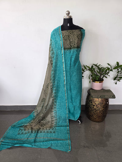 Handblock chanderi silk set-GE153