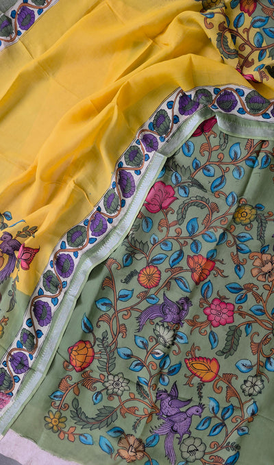 Handcrafted Kalahasthi Penkalamkari bangalore silk set - KH132