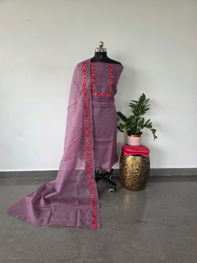 Fancy organza checks set with embroidery and cut work - CLA262