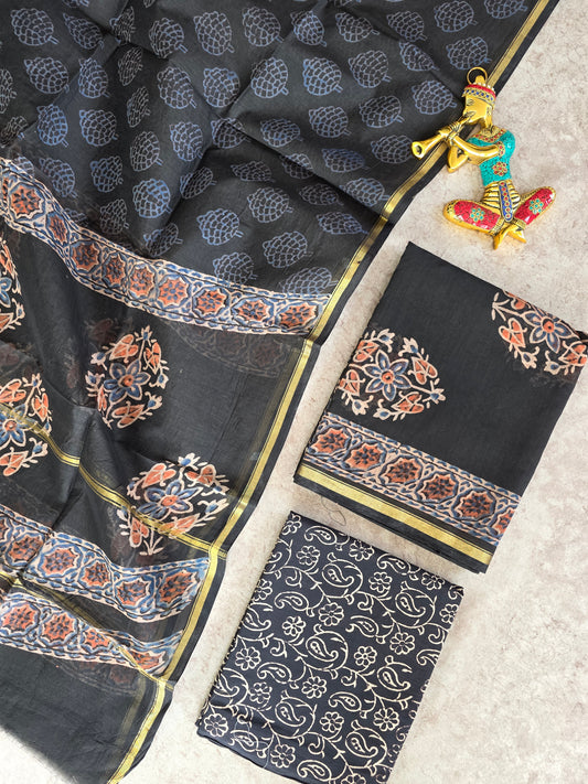 Handblock Jaipuri chanderi salwar set - JB57
