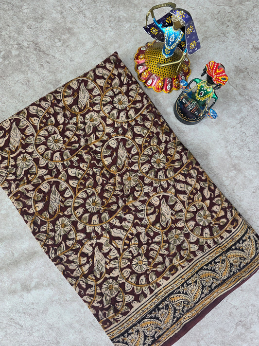 Handblock pure kalamkari cotton saree  - HS4