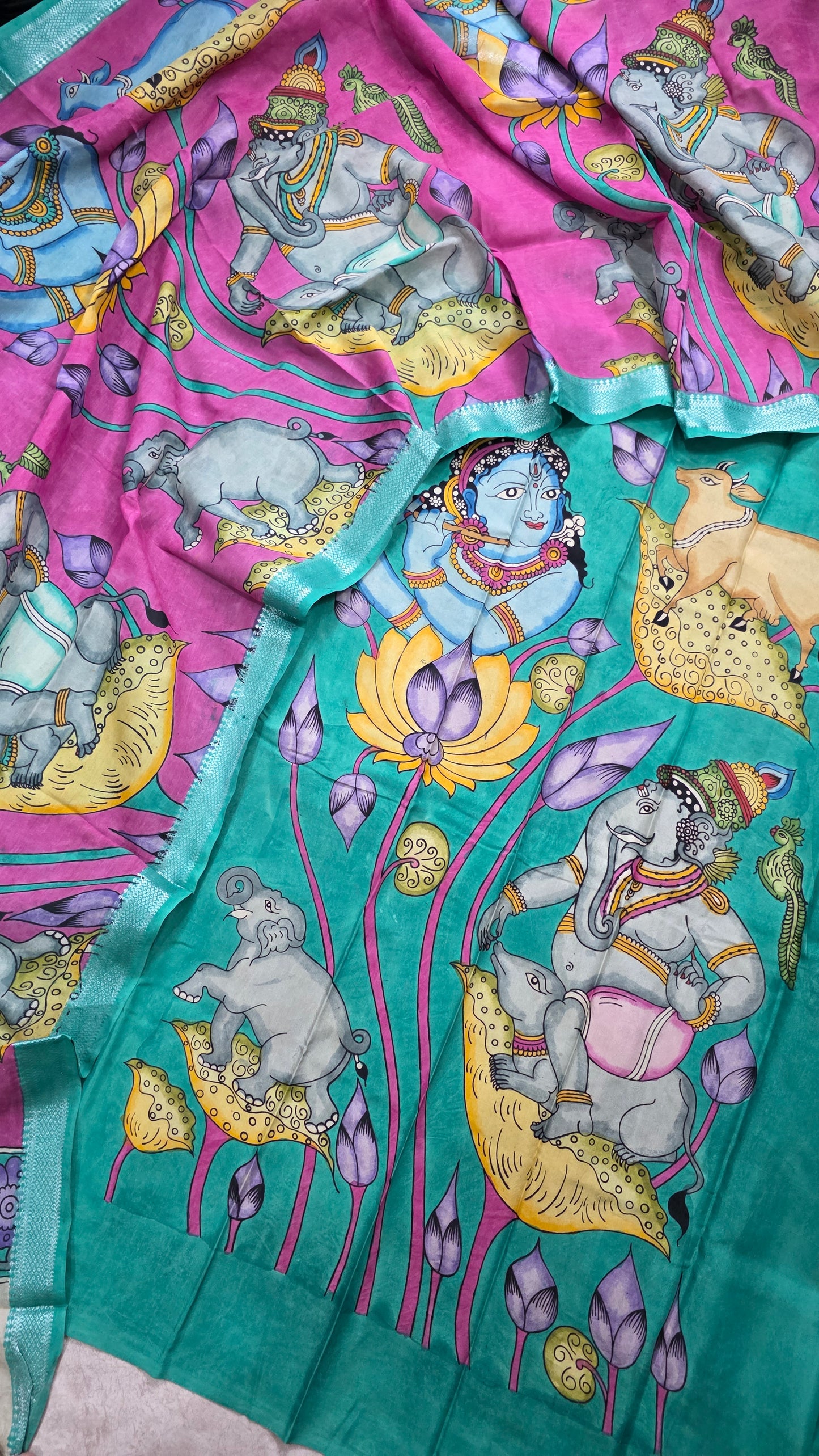 Handcrafted Penkalamkari bangalore silk set-RV8