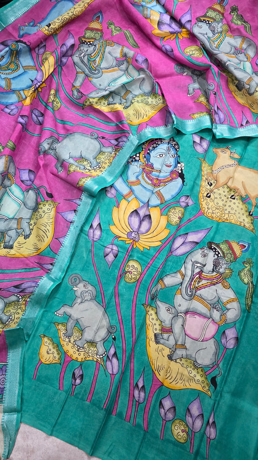 Handcrafted Penkalamkari bangalore silk set-RV8