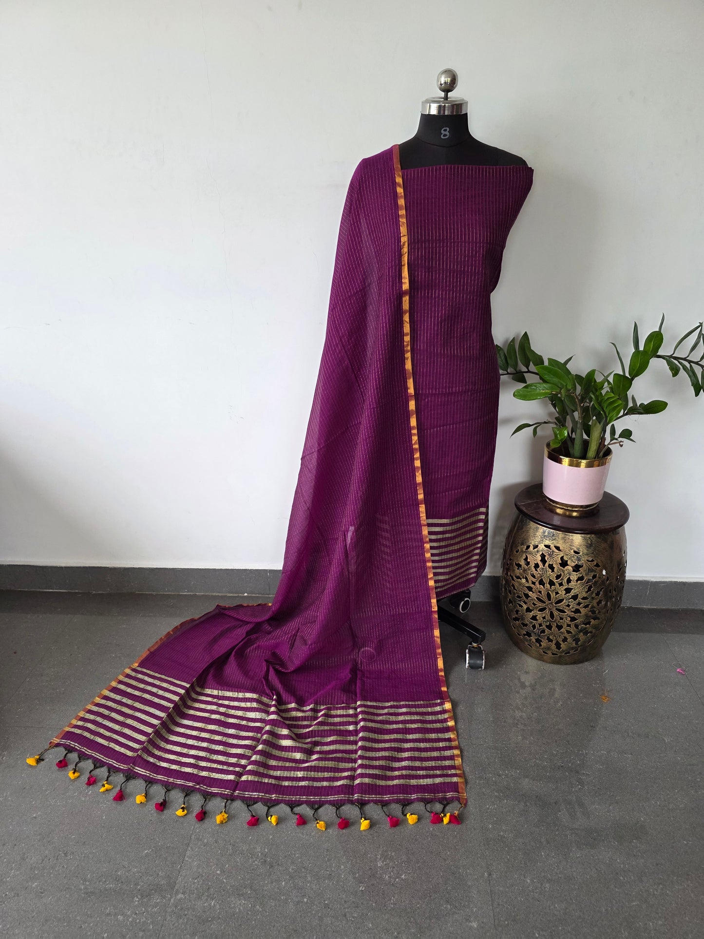 Premium mul khadi zari lines salwar set - MUL283