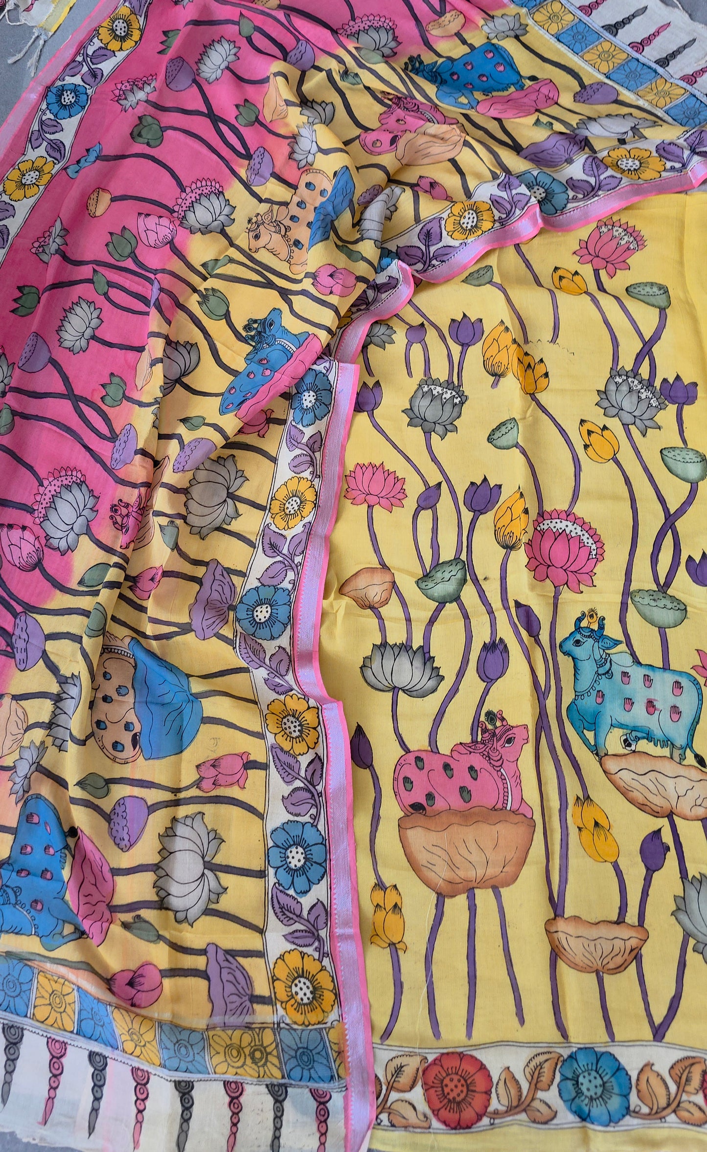 Handcrafted Kalahasthi Penkalamkari bangalore silk set - KH152