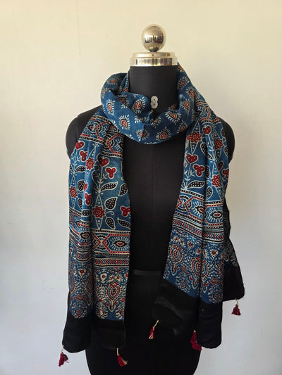 Ajrakh Handblock natural dyed mashru silk stole-MV23