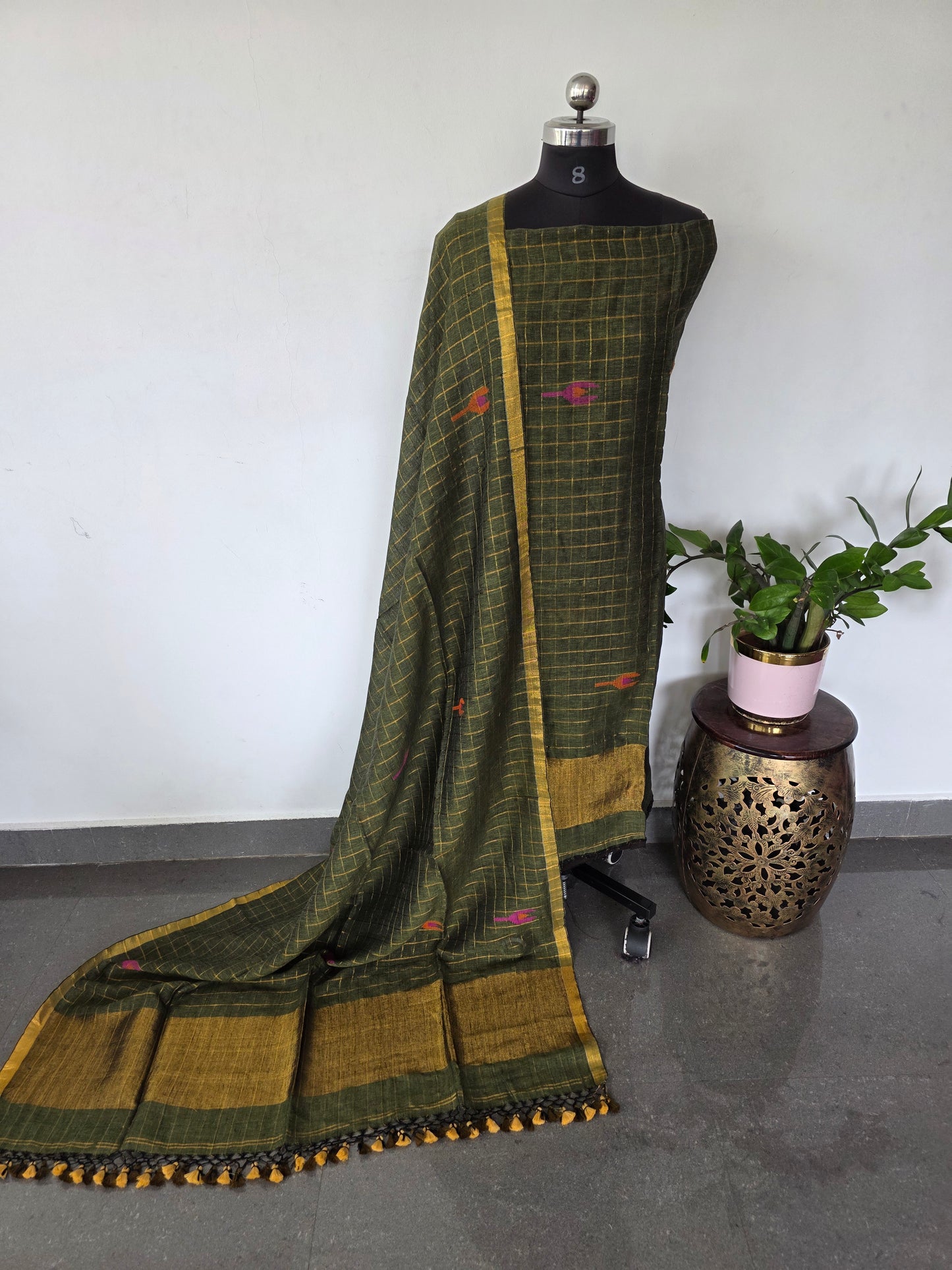 Premium checked handloom linen jamdhani set - JMM338