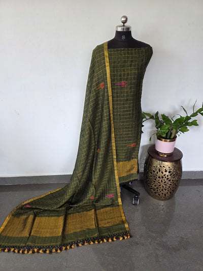 Premium checked handloom linen jamdhani set - JMM338