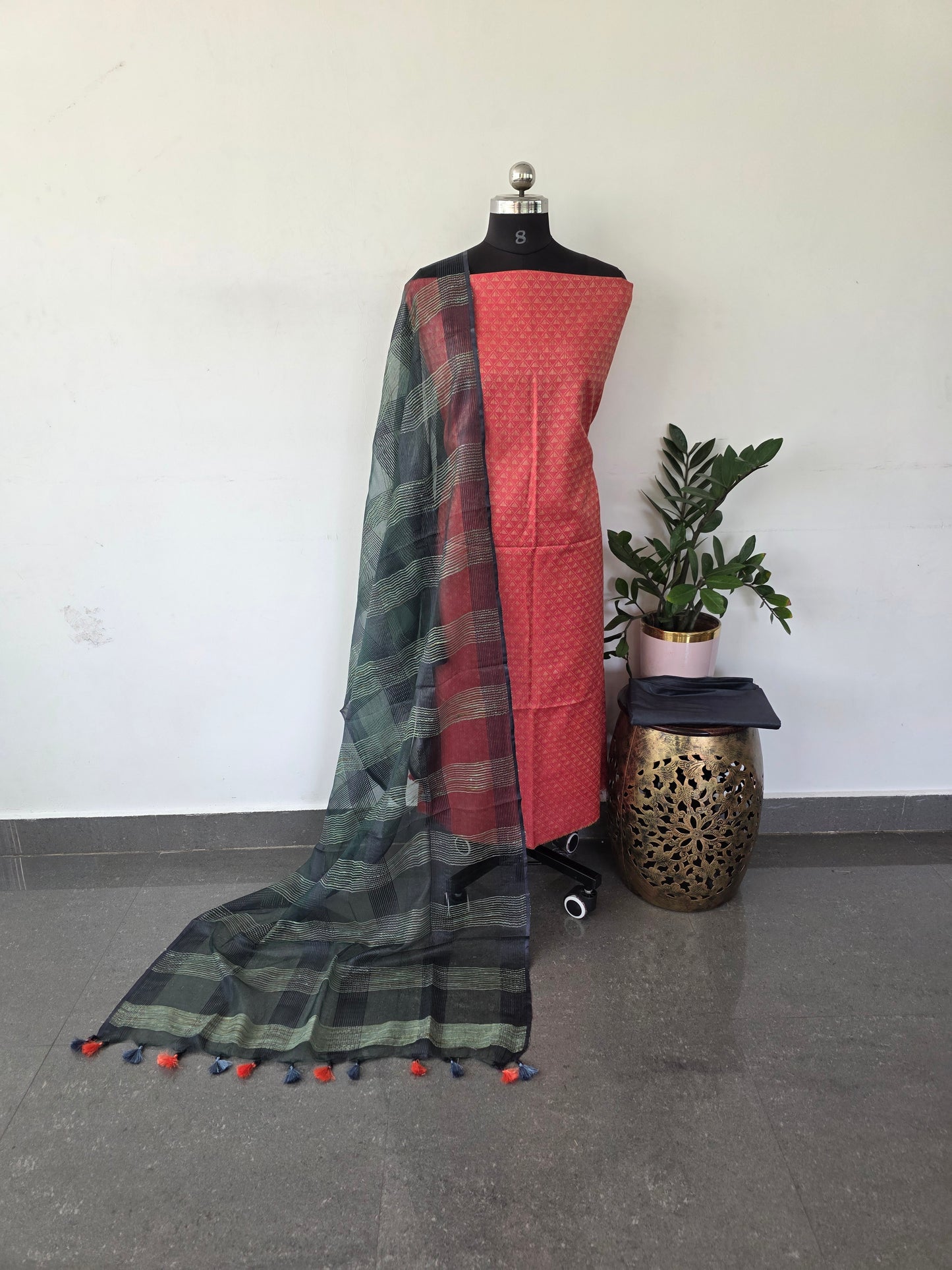 Bhagalpuri katan silk set with organza shawl  - BK5