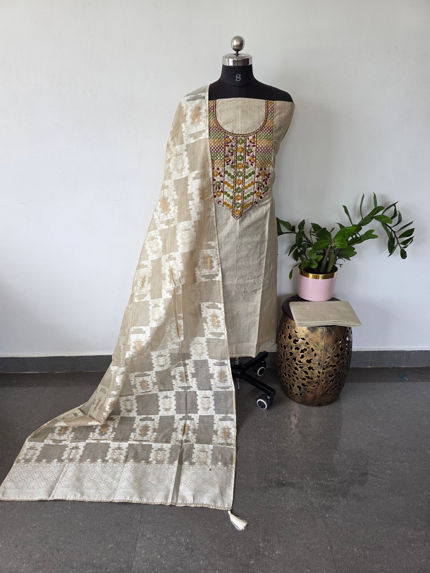 Handwork embroidery silk cotton salwar set - AS77