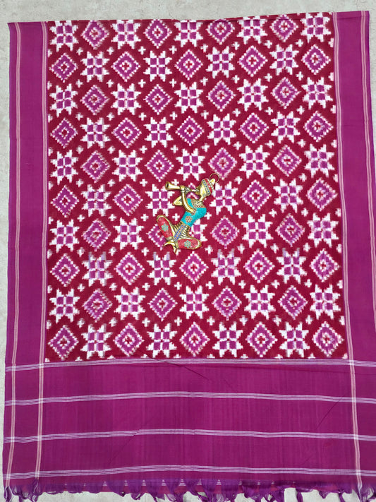 Handloom Telia rumal Double ikkat dupatta-NV553