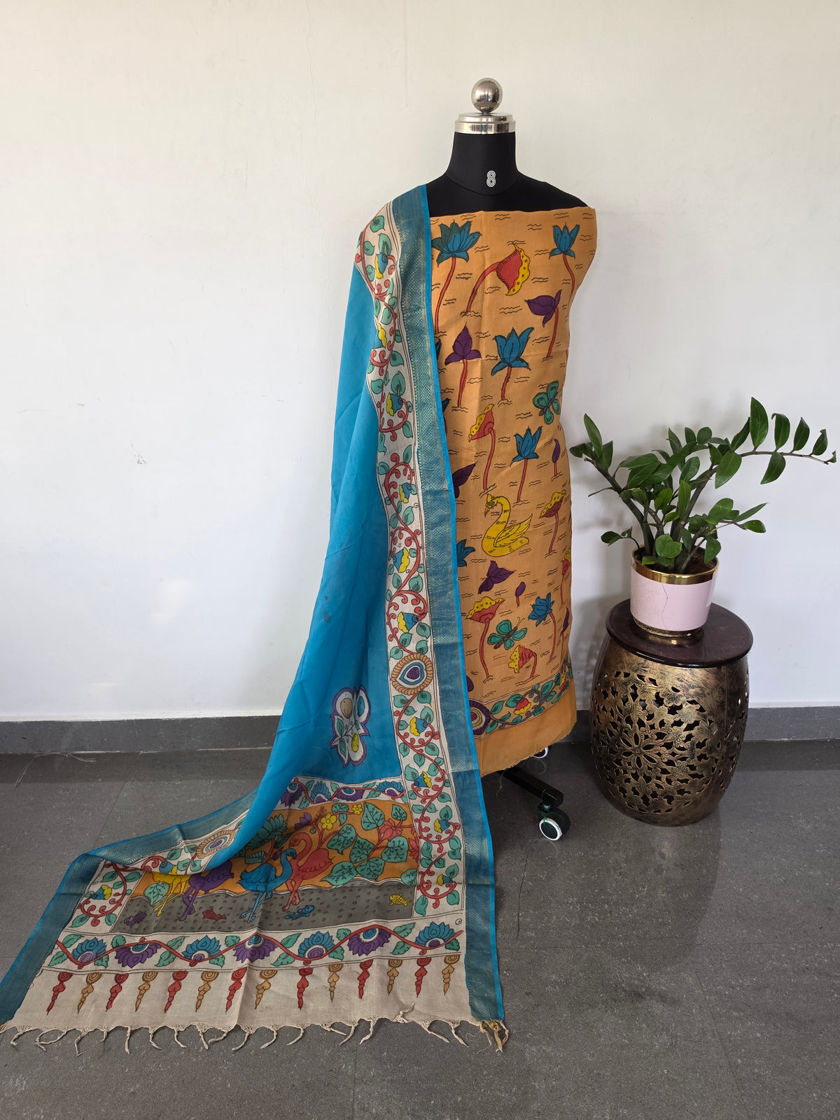 Kalahasthi Handcrafted Penkalamkari bangalore silk set -KH286