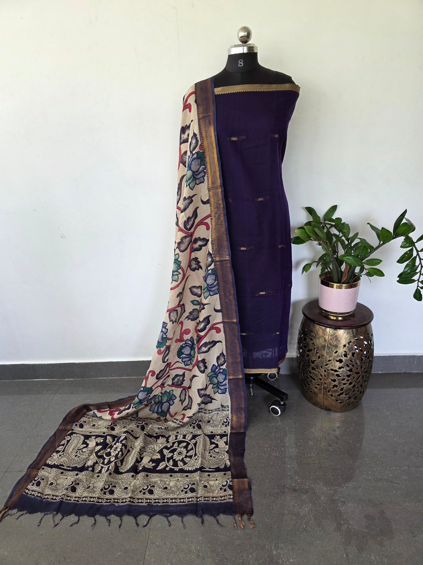 Fusion Narayanapet with handcrafted chennuri silk kalamkari duppatta  - NA511