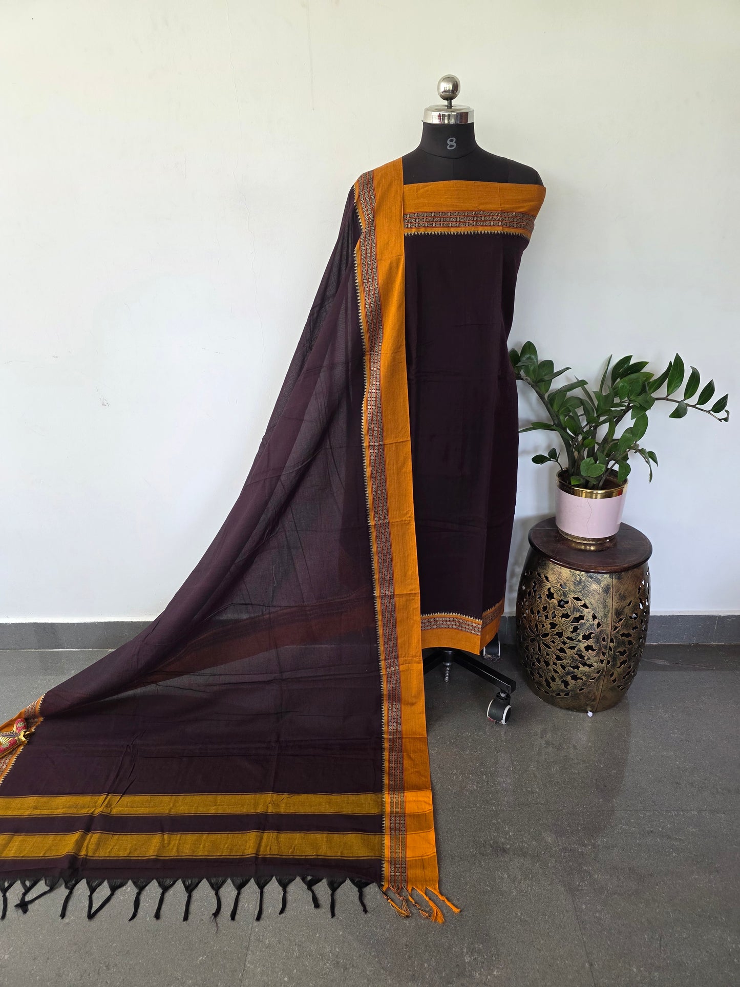 Mercerised narayanapet salwar set (brown)(4.5 meters) - NA584