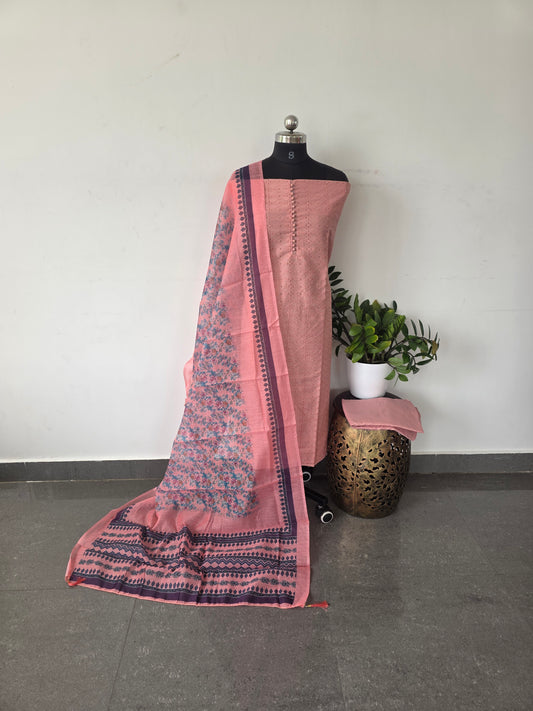 Hakoba cotton set with digital silk shawl - 257