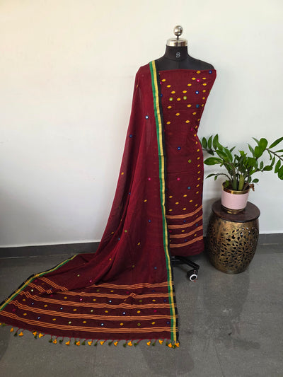 Handcrafted mul cotton khadi Mirror work salwar set - JMM285