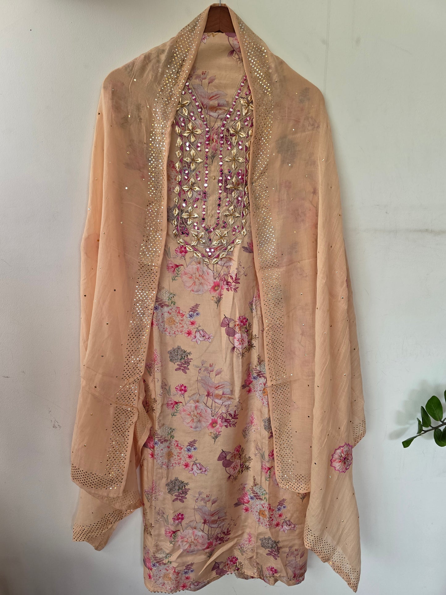 Floral Muslin silk set-VM55