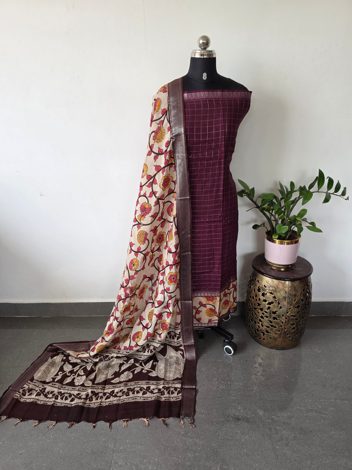 Gap border Checked chennuri kalamkari silk set-AK632