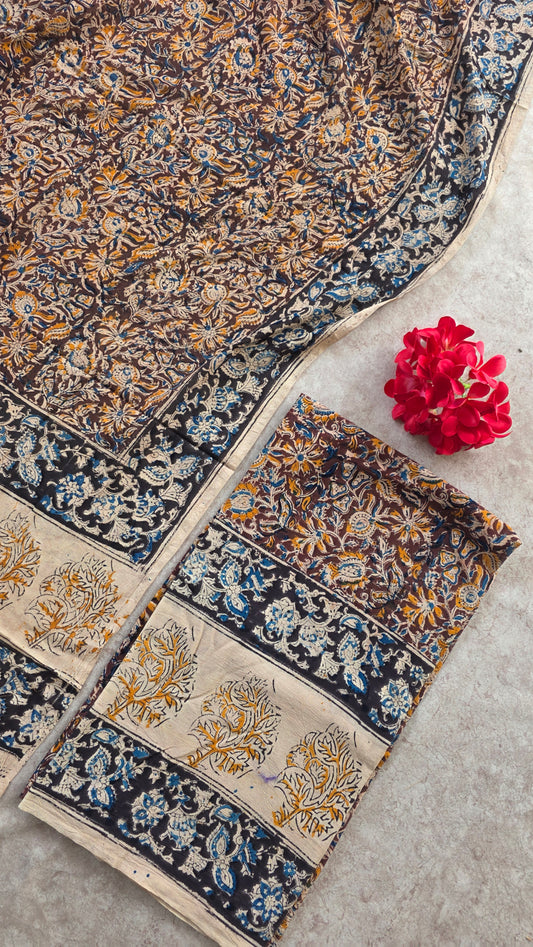 Handblock pure kalamkari cotton with border ( 2 pc set ) - AL72