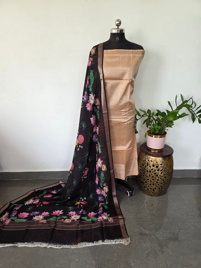 Handloom mangalagiri silk top with pure mangalagiri digital silk shawl - ML29