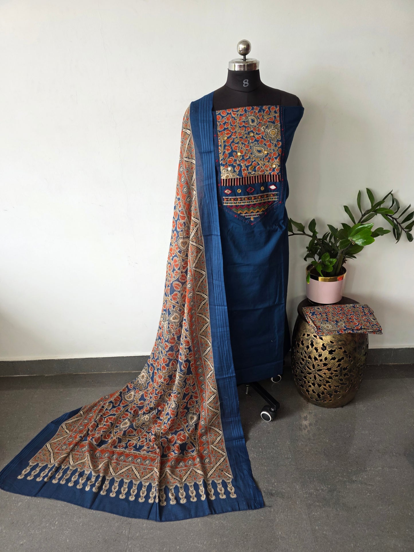 Premium cotton Handwork embroidery with kalamkari salwar - AS34