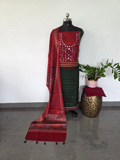 Handcrafted ajrakh kutch handwork mirror mashru silk set - HZ156