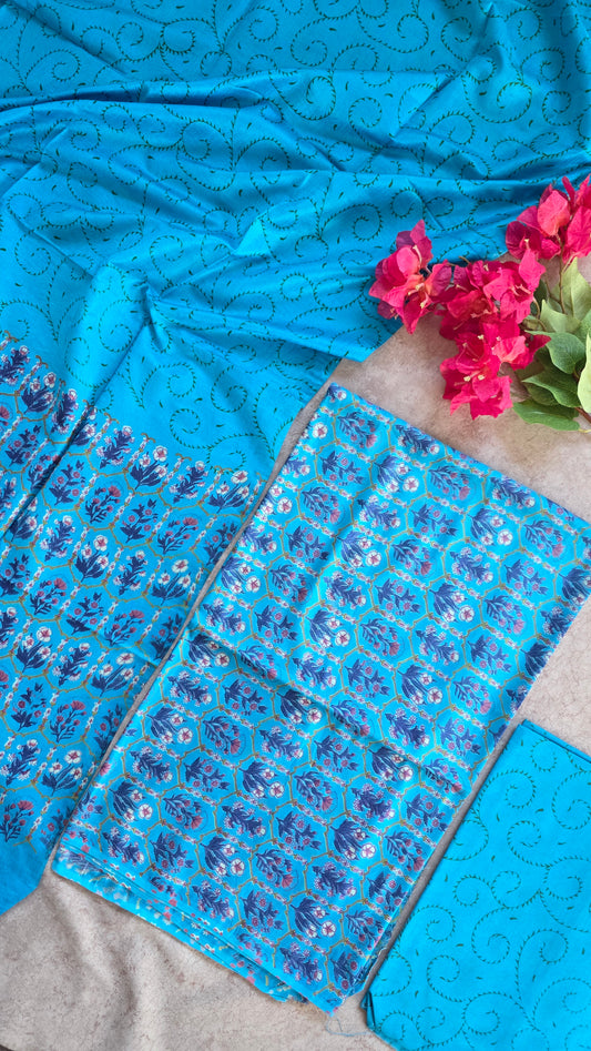 Bhagalpuri katan silk handblock salwar set - BA16