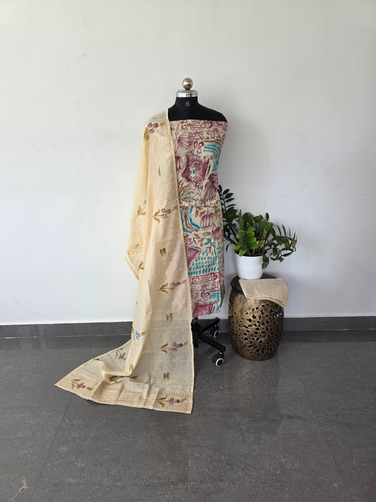 Premium embroidery butter silk set -DS143