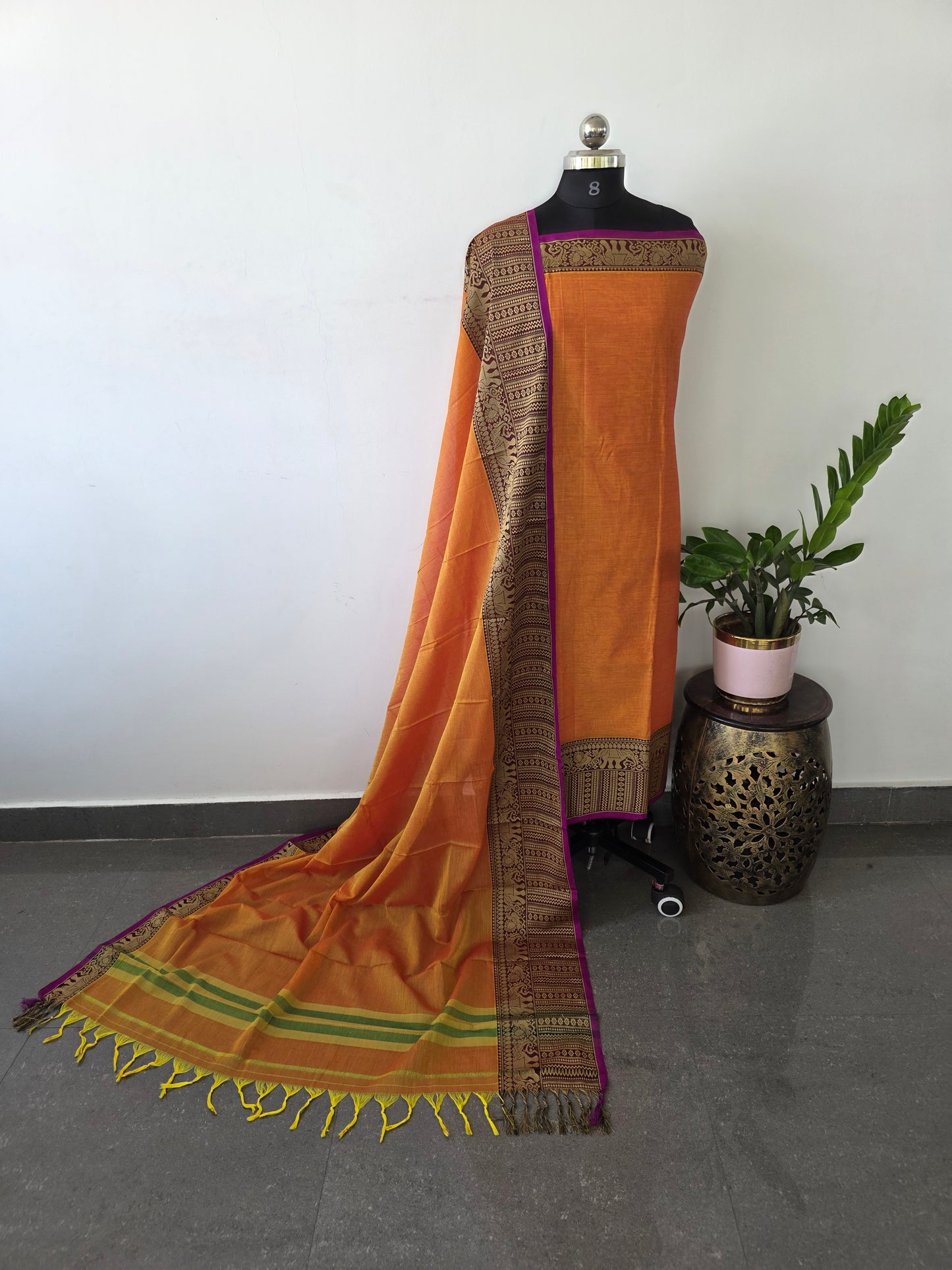 Mercerised narayanapet salwar set with elephant border  (4.5 meters)- NA74